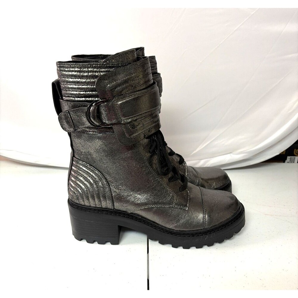 DKNY Basia Buckled Combat Boot In Gunmetal Color Women’s 8.5 New